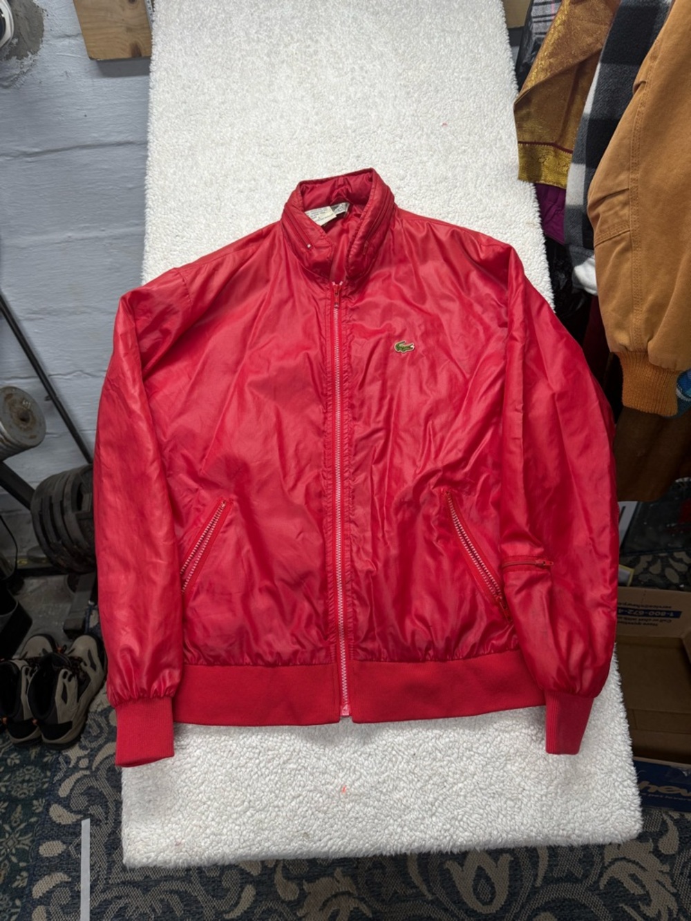 Vintage Izod Lacoste Men's Red Zip-Front windbreaker Jacket size Lg, faint mark